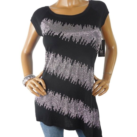 INC International Concepts Tops - INC Black Tunic Style Asymmetric Top Silver Studs